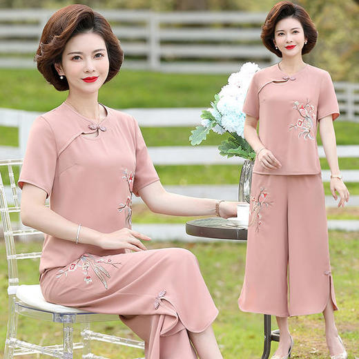 Y-188夏装洋气精美绣花盘扣时尚短袖中国风两件套 商品图0