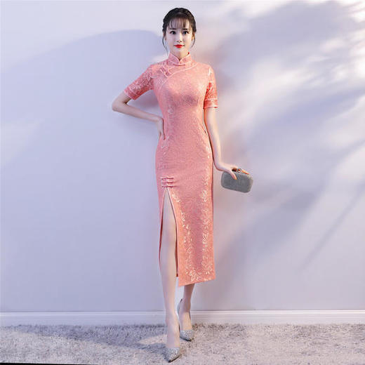 YM-83205改良时尚，蕾丝前开叉旗袍裙 商品图1