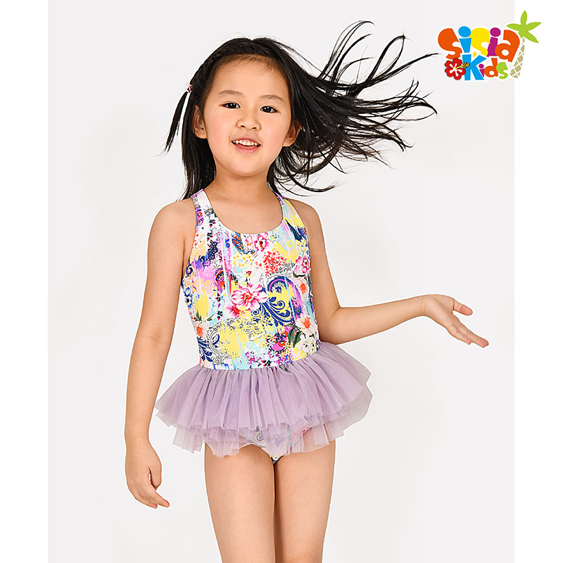 sisia儿童泳衣新款网纱洋气公主裙中大童女童连体泳衣女孩
