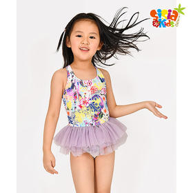 sisia儿童泳衣新款网纱洋气公主裙中大童女童连体泳衣女孩