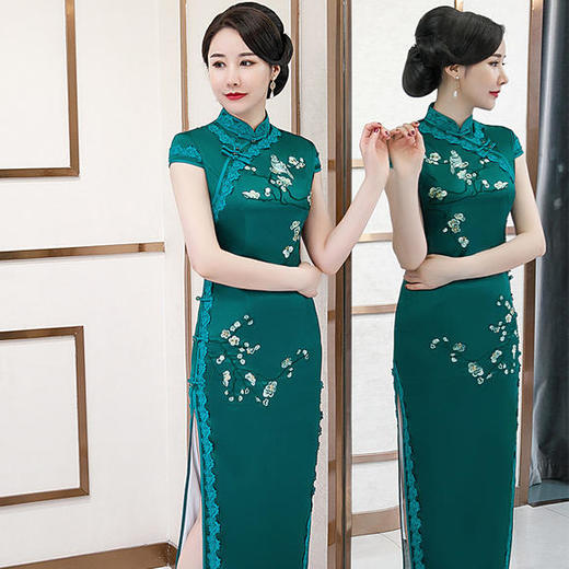 QQ-9536新款高端唯美花边刺绣旗袍 商品图1