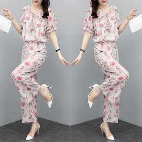 DLL-6565新款气质轻熟风显瘦上衣阔腿裤雪纺洋气两件套