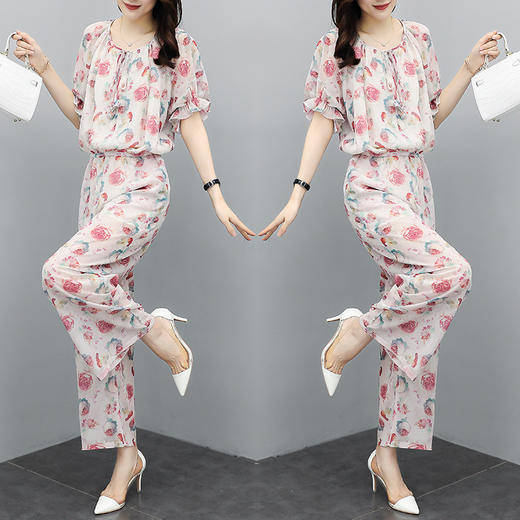 DLL-6565新款气质轻熟风显瘦上衣阔腿裤雪纺洋气两件套 商品图0