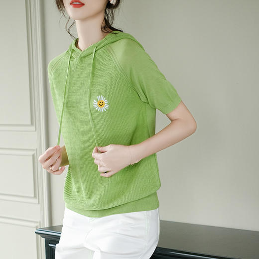 小雏菊卫衣宽松2020年新款夏装短袖薄款带帽上衣CC-J1380 商品图0