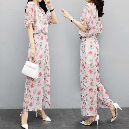 DLL-6565新款气质轻熟风显瘦上衣阔腿裤雪纺洋气两件套 商品图2
