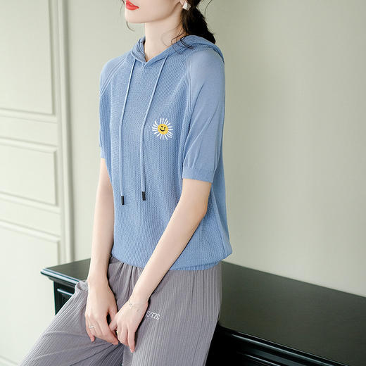 小雏菊卫衣宽松2020年新款夏装短袖薄款带帽上衣CC-J1380 商品图3