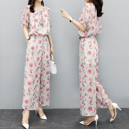 DLL-6565新款气质轻熟风显瘦上衣阔腿裤雪纺洋气两件套 商品图3