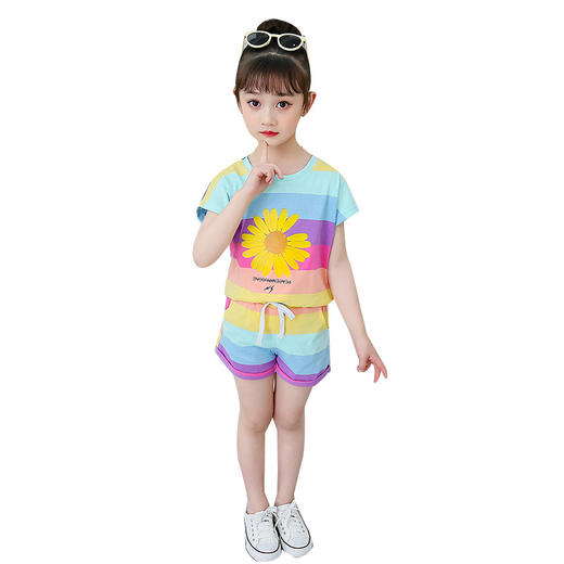 XD-A8888小雏菊套装儿童韩版条纹短裤两件套潮 商品图4