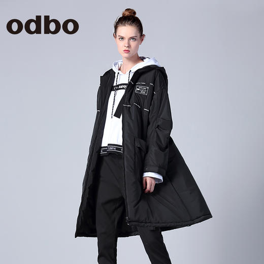 odbo/欧迪比欧冬季新品原创设计师品牌黑白时尚女装棉中长外套