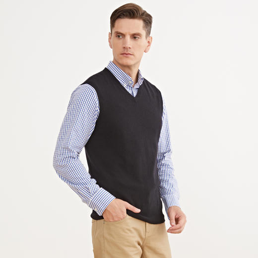 METTE羊绒世家2020秋冬新品男100%山羊绒背心纯色百搭V领针织毛衣 商品图2