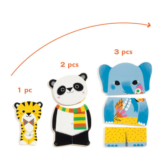 法国djeco宝宝动物躲猫猫儿童木质三层大块早教益智简易拼图1-2岁 商品图2