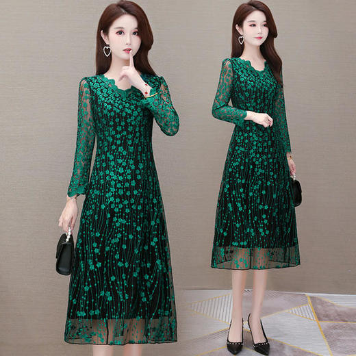 YWE-KED91291新款时尚阔太太中长款过膝蕾丝连衣裙 商品图0