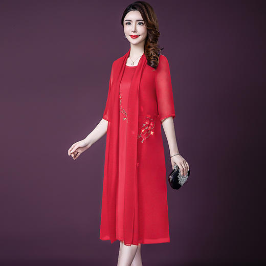 YMR-8229仿真丝新款大码中长款假两件桑蚕丝裙子 商品图3