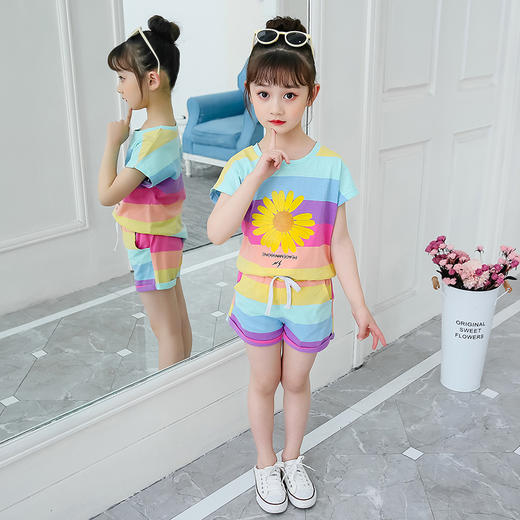 XD-A8888小雏菊套装儿童韩版条纹短裤两件套潮 商品图3