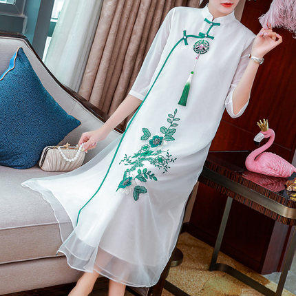 AH-20602中国风现代改良版年轻款甜美长款旗袍裙子 商品图1