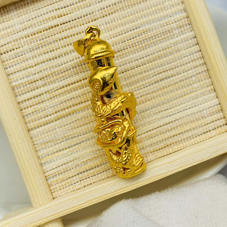 足金999硬金龙抱柱吊坠