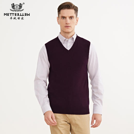 METTE羊绒世家2020秋冬新品男100%山羊绒背心纯色百搭V领针织毛衣 商品图0