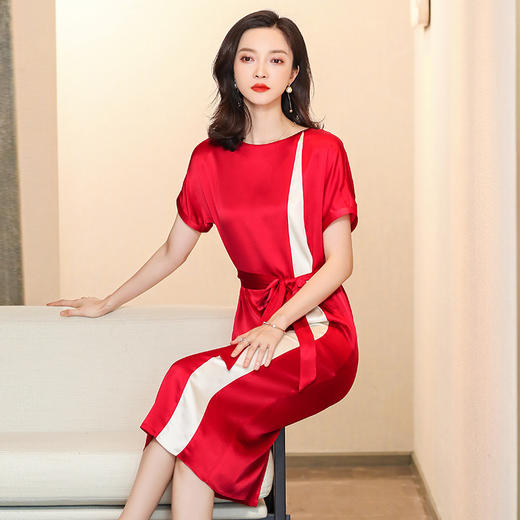 LS-6653杭州桑蚕丝拼接收腰显瘦气质2020新款性感遮肚裙子 商品图3