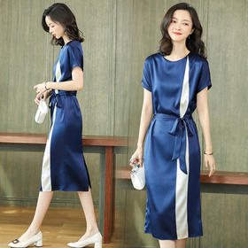 LS-6653杭州桑蚕丝拼接收腰显瘦气质2020新款性感遮肚裙子