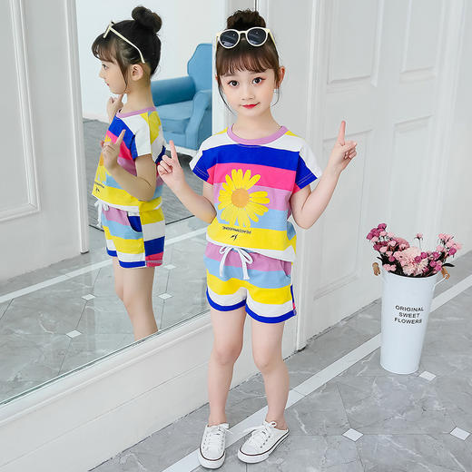 XD-A8888小雏菊套装儿童韩版条纹短裤两件套潮 商品图2
