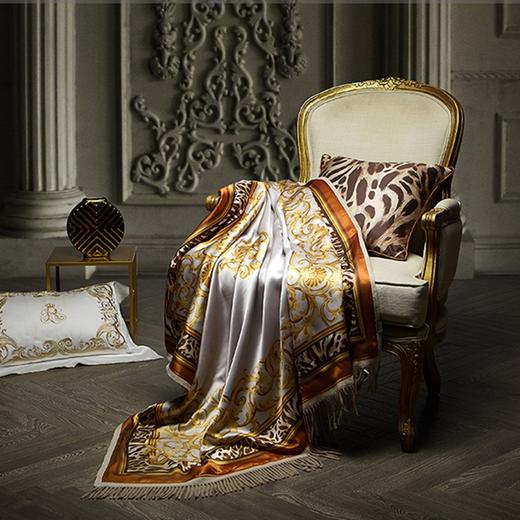 【ROYALCOVER】罗卡芙100%真丝印花羊毛双面披肩四季毯塞丁岛 商品图0