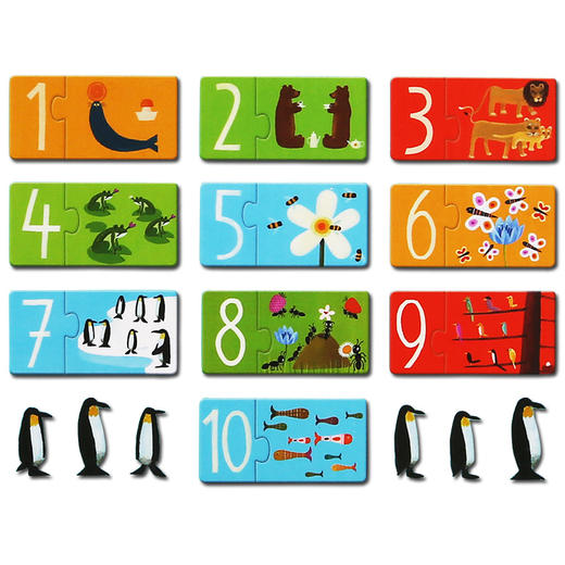 djeco幼儿启蒙早教配对数字动物颜色形状拼图卡益智玩具2片3-4岁 商品图1