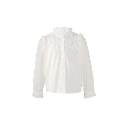 METTE童装2020秋新品女童白色长袖衬衫时尚荷叶边纯棉开衫薄上衣 商品图6