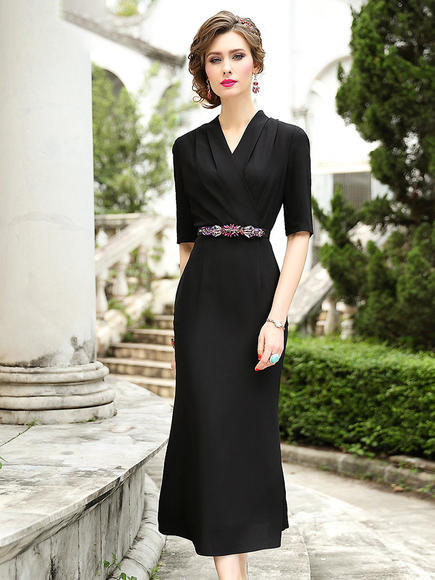 FMY-FX9XL23895夏季新款复古V领收腰连衣裙 商品图1