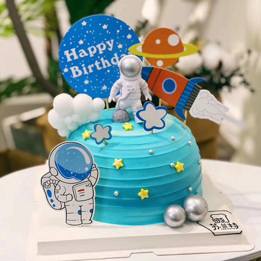 特价网红生日蛋糕摆件太空宇航员航天飞机星球创意蛋糕装饰