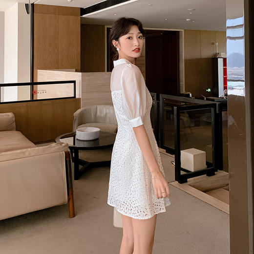 欧芮儿短袖白色连衣裙女新品中长款气质显瘦收腰A字裙 商品图1