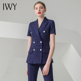 IWY/藏青色短袖西装长裤套装CP10215