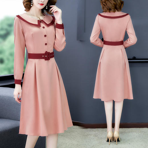 AHM-ybb6692新款时尚优雅OL气质拼接娃娃领名媛淑女A字裙ZXH 商品图3