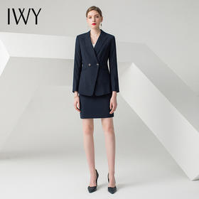 IWY/藏青色条纹长袖西装半裙套装CS10345