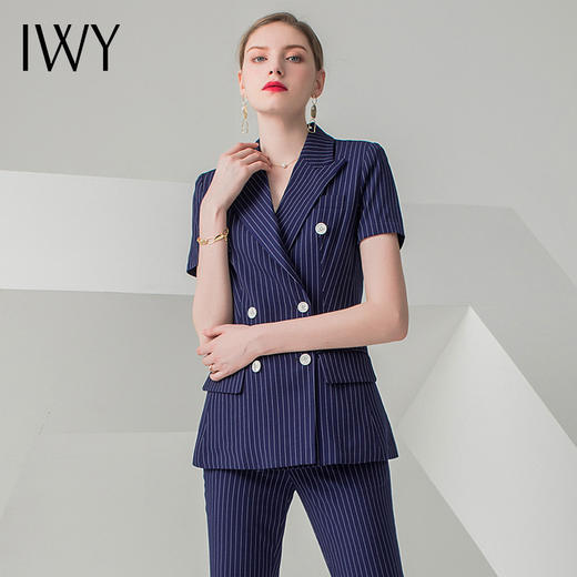 IWY/藏青色短袖西装长裤套装CP10215 商品图1