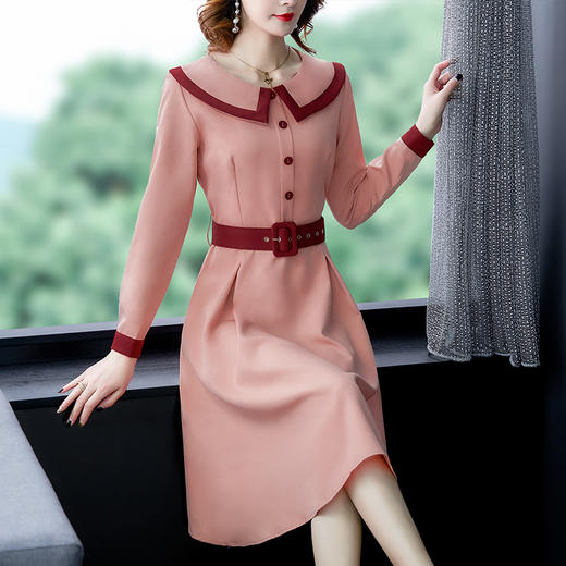 AHM-ybb6692新款时尚优雅OL气质拼接娃娃领名媛淑女A字裙ZXH 商品图0