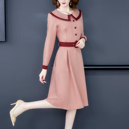 AHM-ybb6692新款时尚优雅OL气质拼接娃娃领名媛淑女A字裙ZXH 商品图2