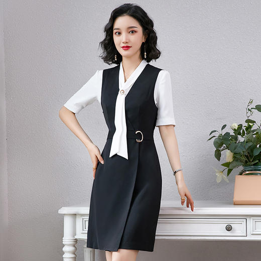 QZT-A212+201新款职业装修身空姐珠宝店马甲裙工作服套装 商品图0