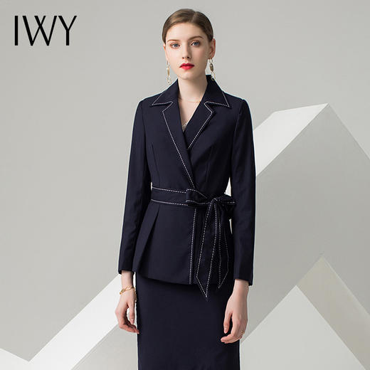 IWY/藏青色长袖西装半裙套装CS512 商品图1