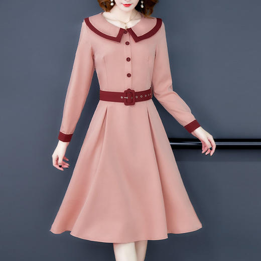 AHM-ybb6692新款时尚优雅OL气质拼接娃娃领名媛淑女A字裙ZXH 商品图4