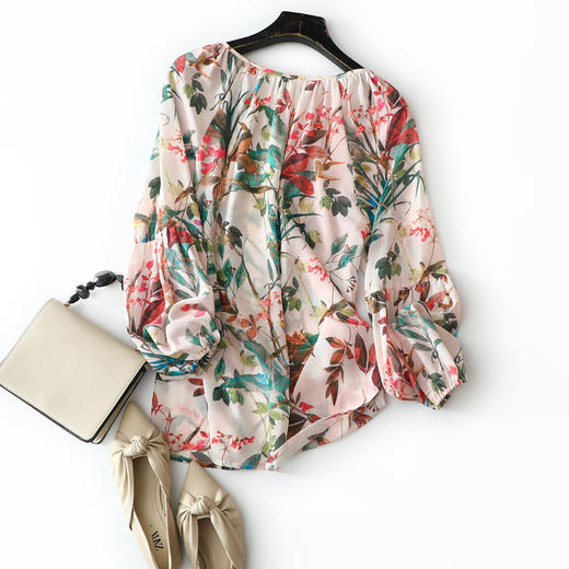 CS-YD-20202度假不可缺系列！系带印花气质真丝衬衫上衣 商品图1