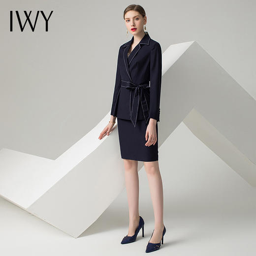IWY/藏青色长袖西装半裙套装CS512 商品图0