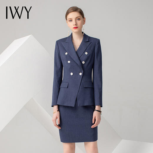 IWY/灰蓝色长袖西装半裙套装CS10344 商品图2