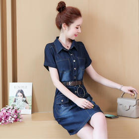 HT-852新款女装短袖牛仔连衣裙中裙韩版气质包臀裙ZXH