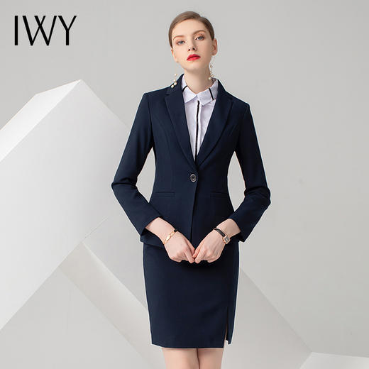 IWY/藏蓝色长袖西装半裙套装CS722 商品图0
