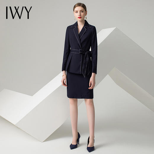 IWY/藏青色长袖西装半裙套装CS512 商品图2