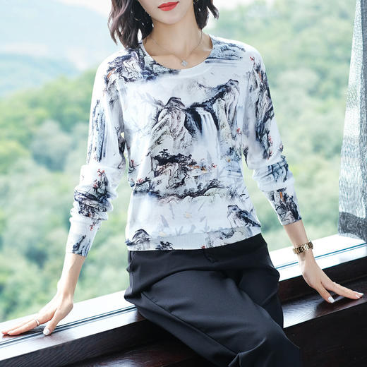 FCY-FYF259新款针织衫薄毛衣印花长袖宽松打底衫ZXH 商品图2