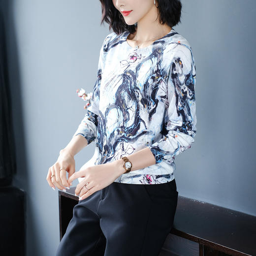 FCY-FYF259新款针织衫薄毛衣印花长袖宽松打底衫ZXH 商品图3
