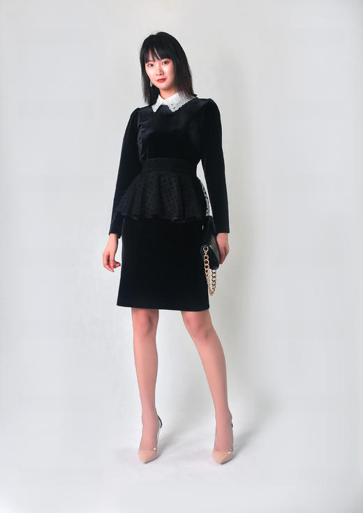 复古撞色装饰领收腰连衣裙（附假领腰丰） 商品图0