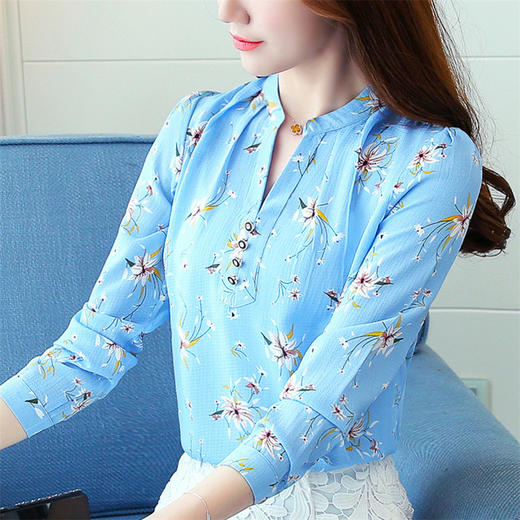 FFM-9048碎花韩版宽松衬衫长袖印花小衫 商品图0