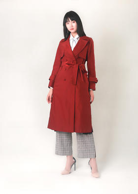 侧开叉撞色小心机风衣（附腰带）